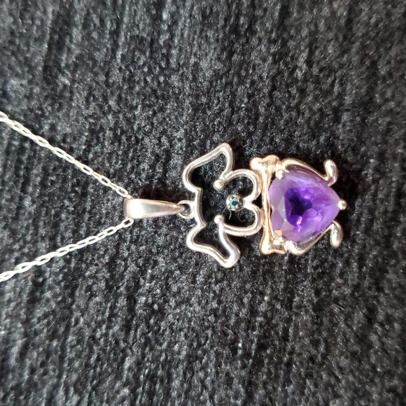 KAY JEWELERS 925 STERLING SILVER AMETHYST SAPPHIRE PUPPY DOG CHARM NECKLACE - Picture 3 of 6